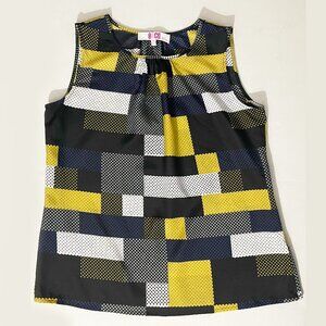 9 & Co. Sleeveless Top w/Abstract Pattern Blue, Yellow, White, Black | Size XS